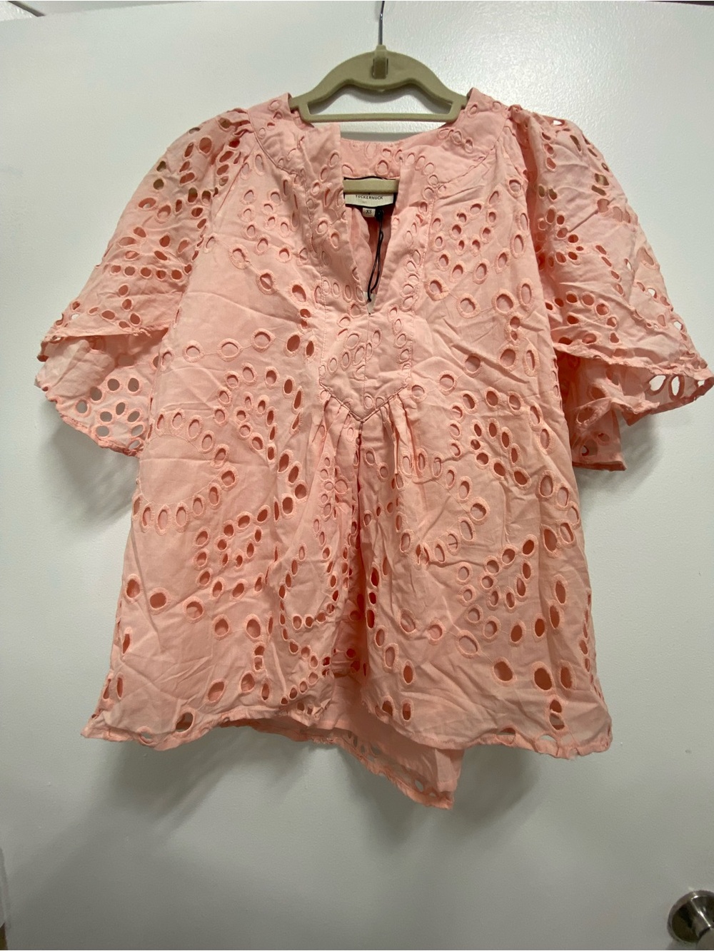 Tuckernuck Blush Pink Eyelet Flutter-Sleeve Top - Picture 2 of 7